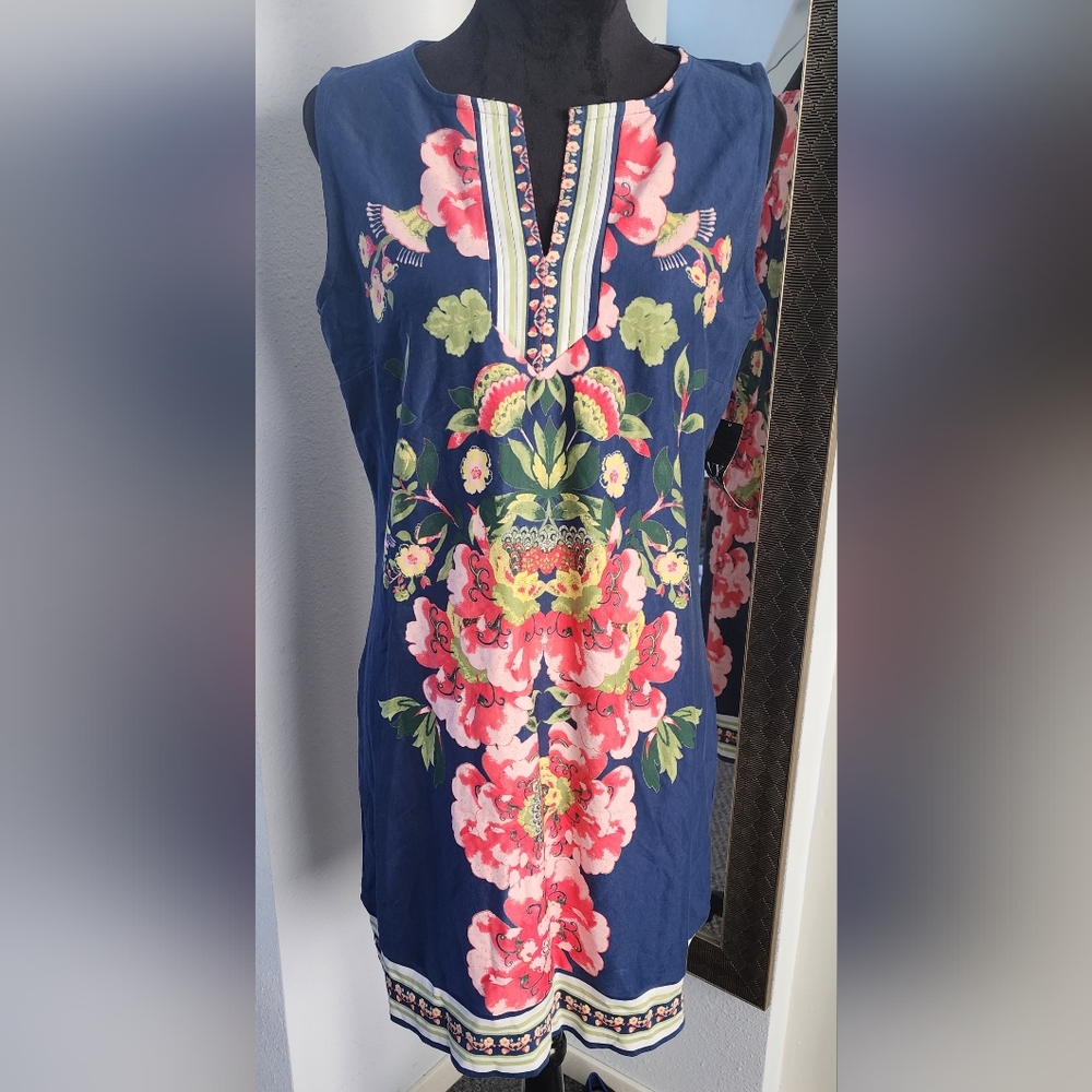 New York & Company Floral Dress 100% Cotton New With Tag Size L